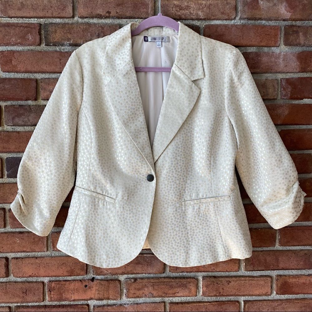 Jennifer Lopez Island Paradise Cream Metallic Polka Dot Blazer Size Large